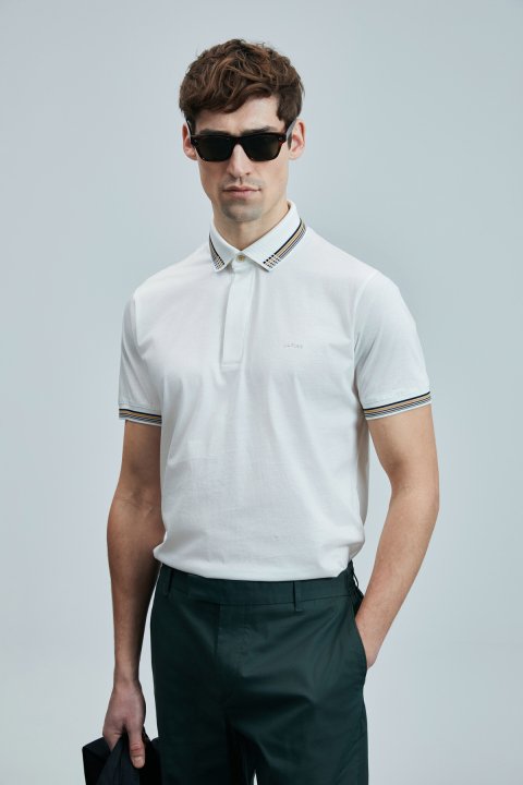 North Schickes Herren-Polo-T-Shirt in Off-White - LUFIAN