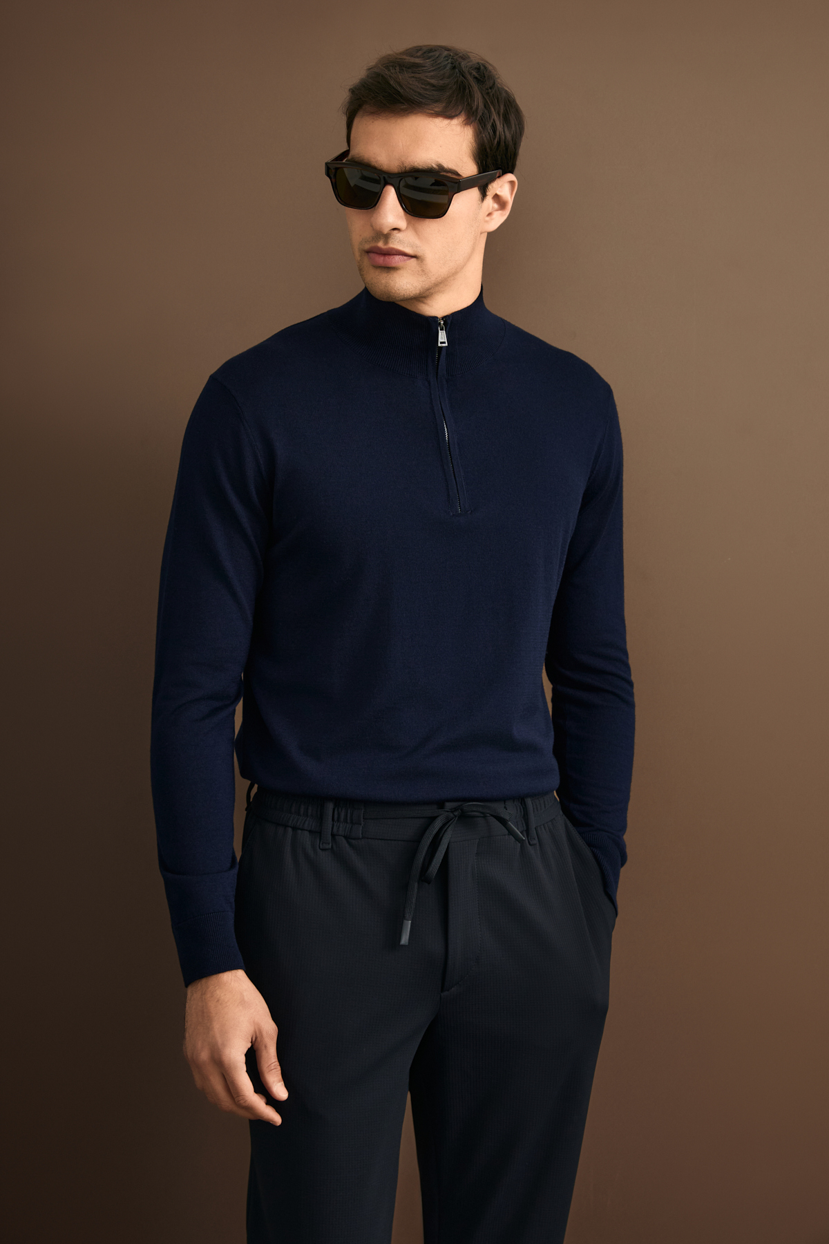 Opulent Herrenpullover aus Wollmischung Marineblau - LUFIAN
