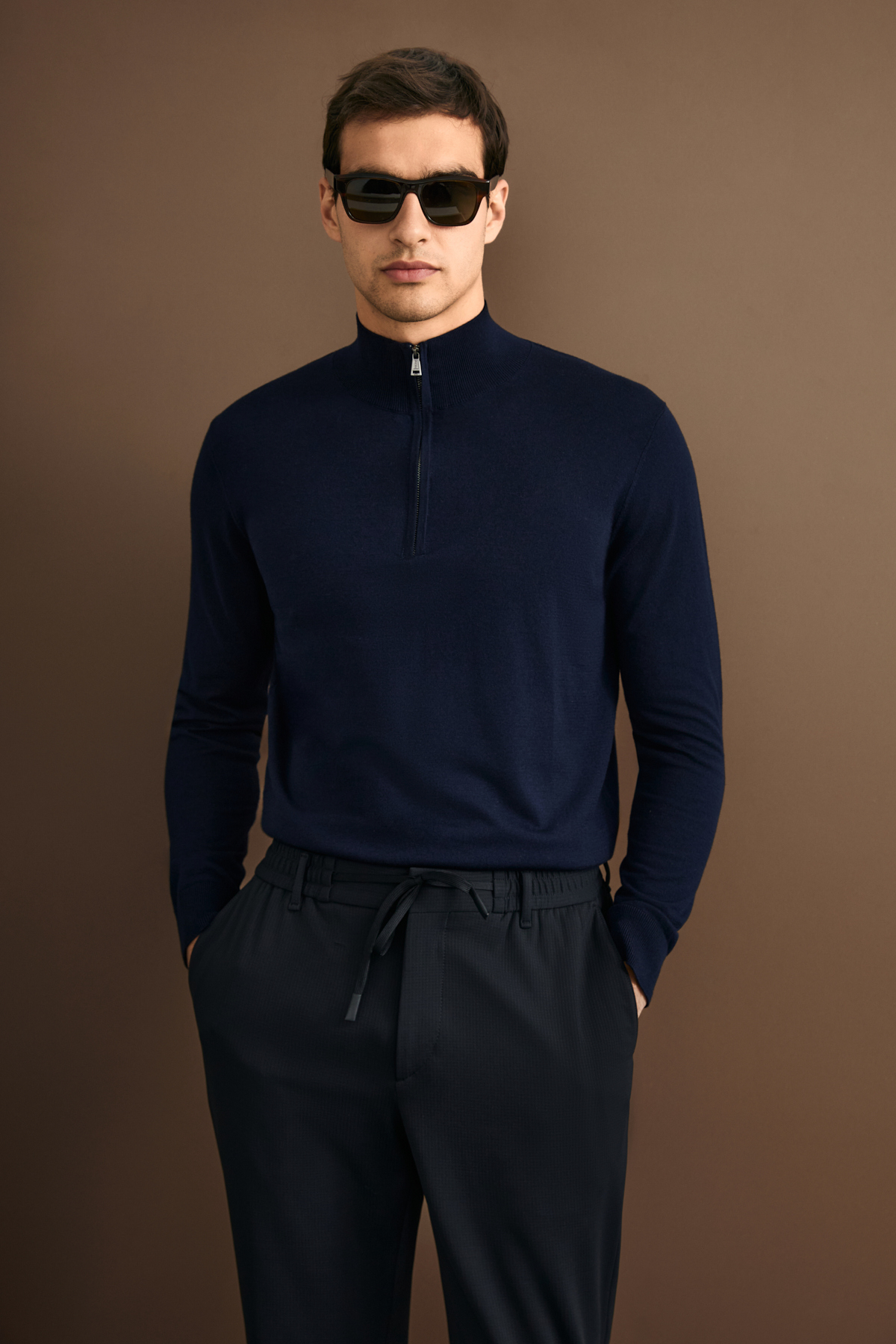 Opulent Herrenpullover aus Wollmischung Marineblau - LUFIAN
