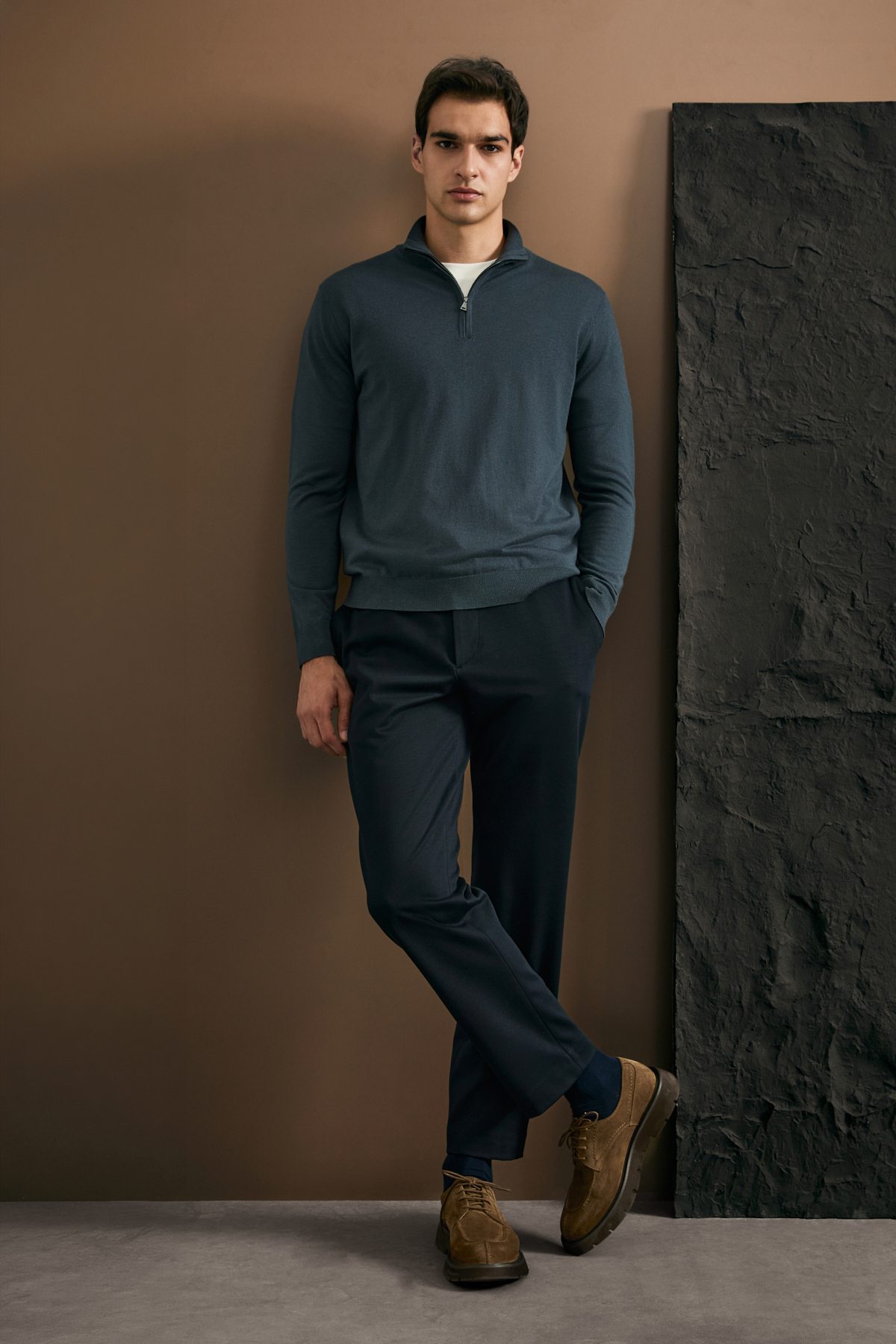 Opulent Herrenpullover aus Wollmischung Petrol - LUFIAN