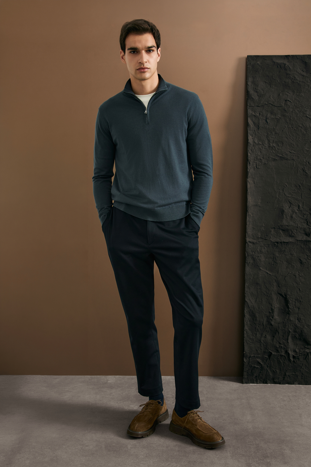 Opulent Herrenpullover aus Wollmischung Petrol - LUFIAN