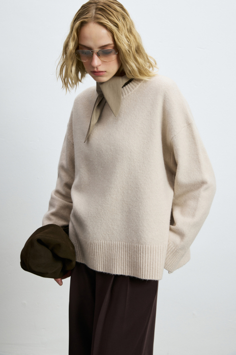 Pamela Strickpullover aus Kamelhaarmischung Dunkles Ecru - LUFIAN
