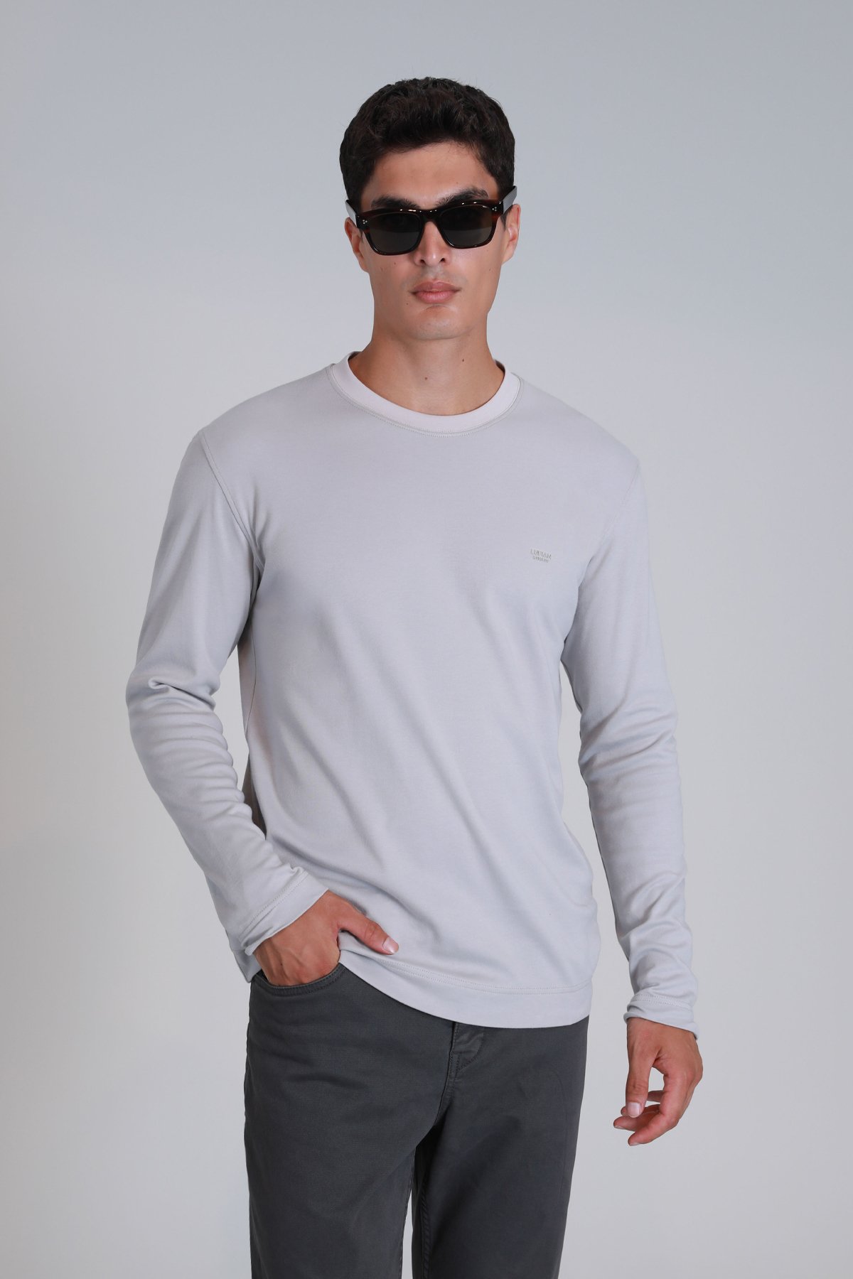 Patrıce Herren-Langarm-T-Shirt Stone - LUFIAN