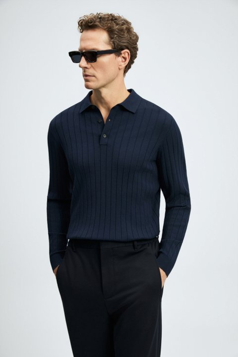 Petra Polo-Strickpullover Marineblau - LUFIAN