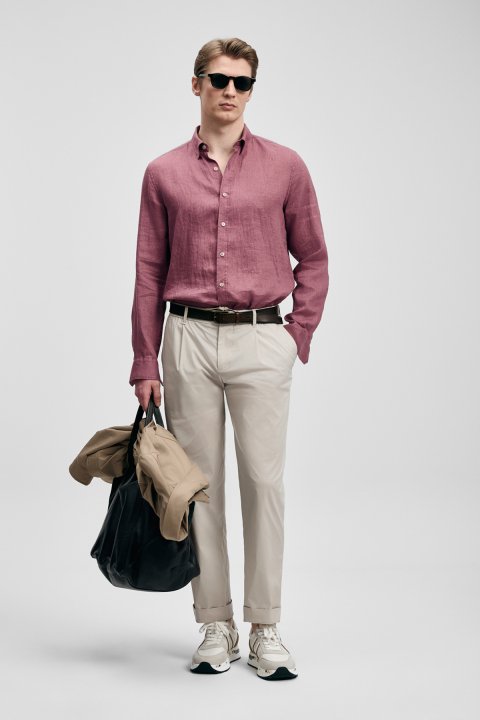 Pitaya Herren Leinenhemd Komfortpassform Dusty Rose - LUFIAN