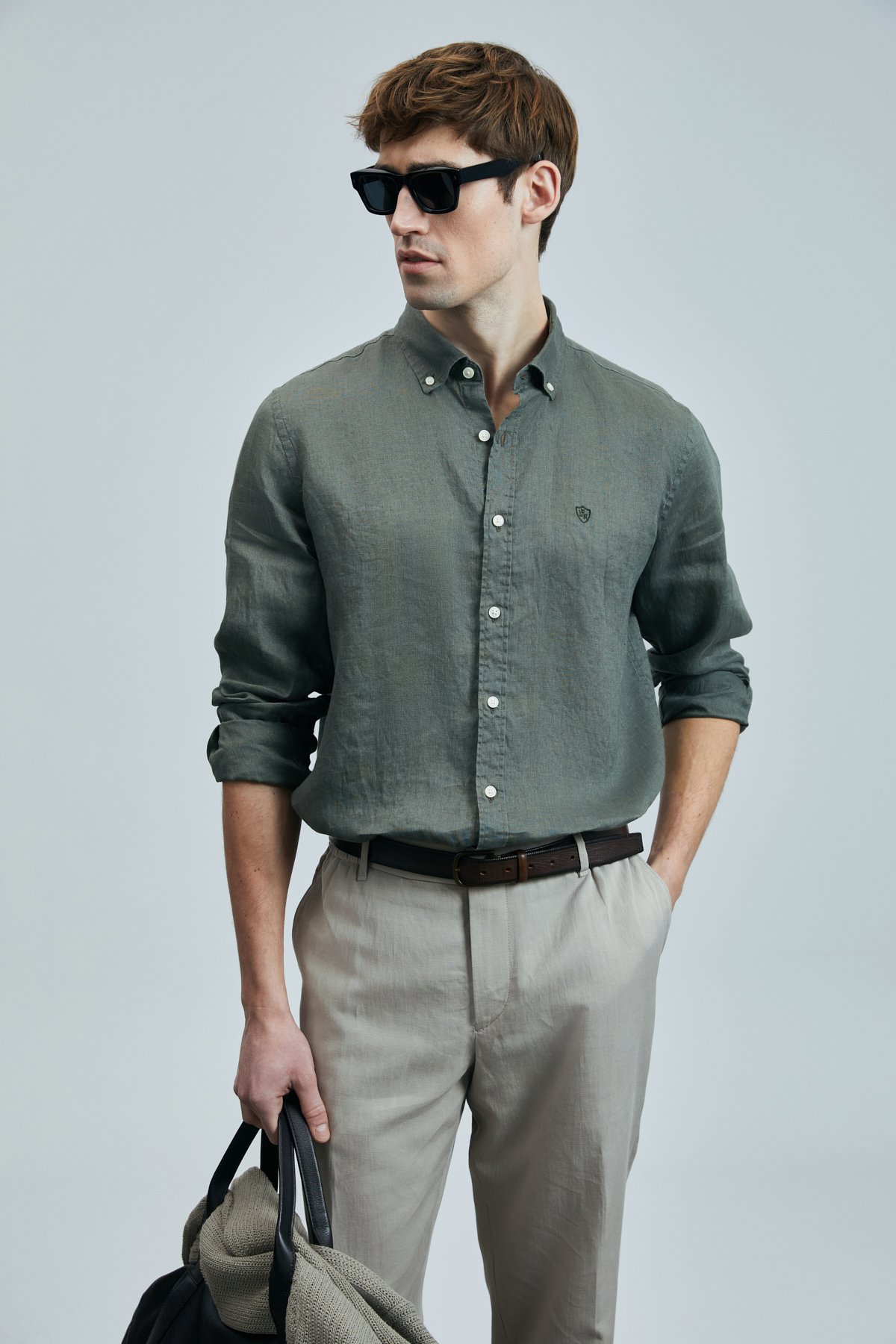 Pitaya Herren-Leinenhemd Comfort Fit Khaki - LUFIAN (1)
