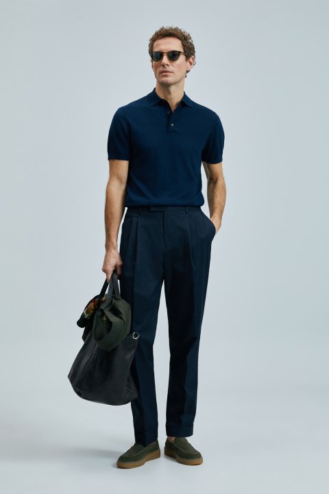 Derek Men's Silk Blend Sweater Navy Blue - Lufian