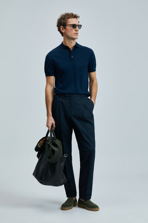 Derek Men's Silk Blend Sweater Navy Blue - Lufian (1)