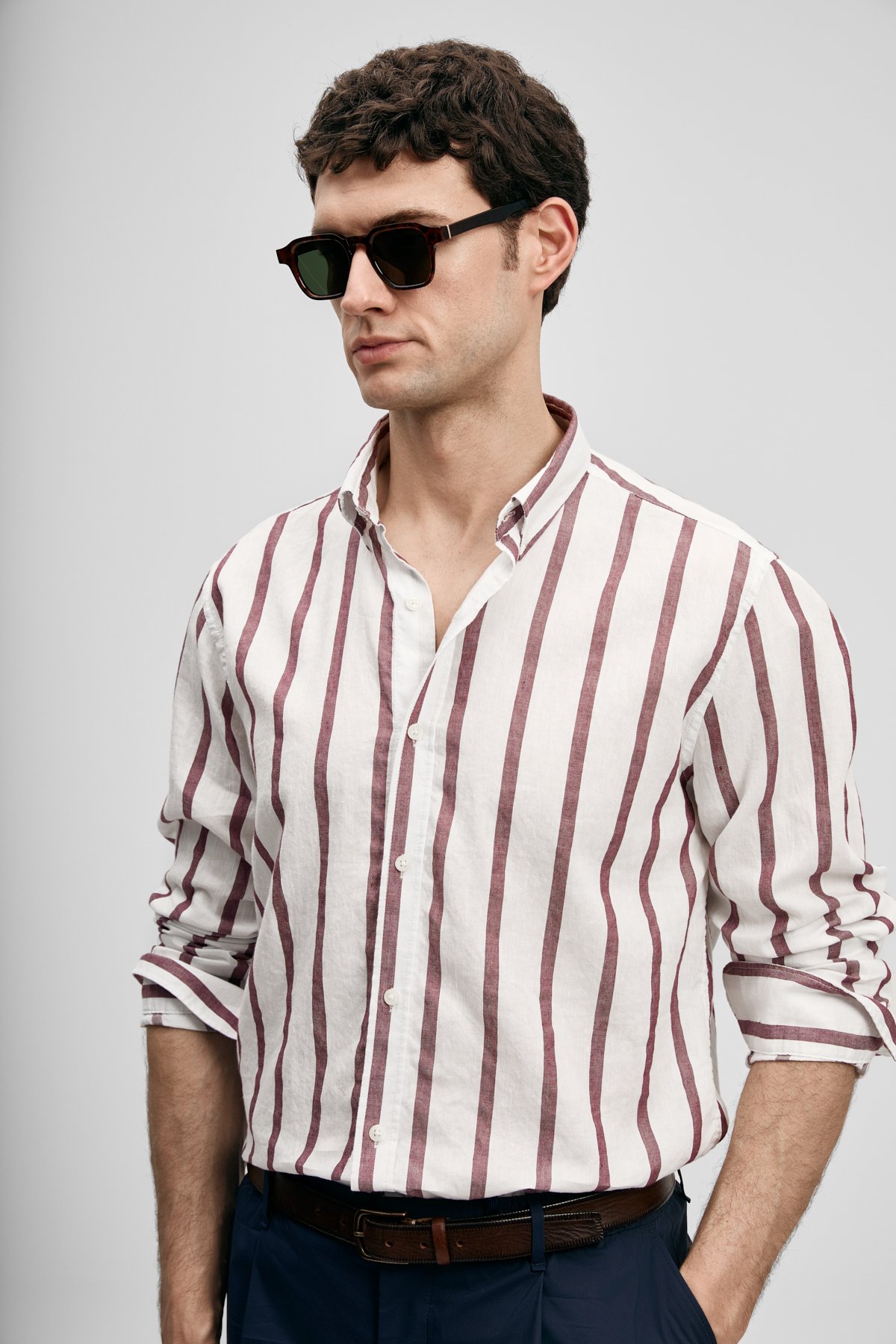 Rıng Herren-Basic-Hemd Regular Fit Burgunder - LUFIAN