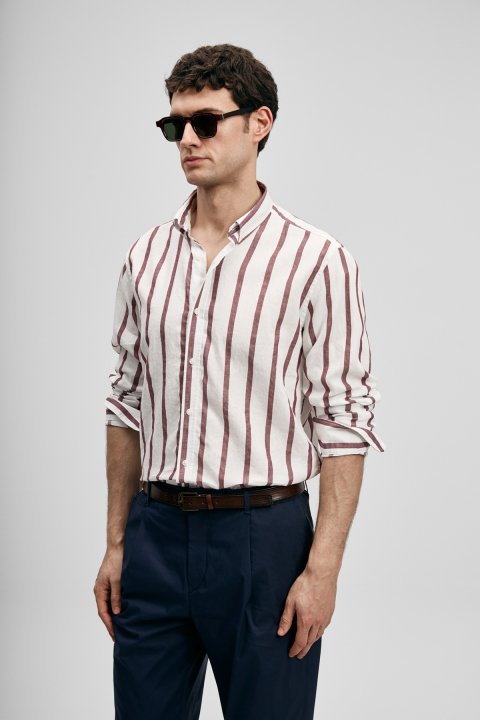 Rıng Herren-Basic-Hemd Regular Fit Burgunder - LUFIAN