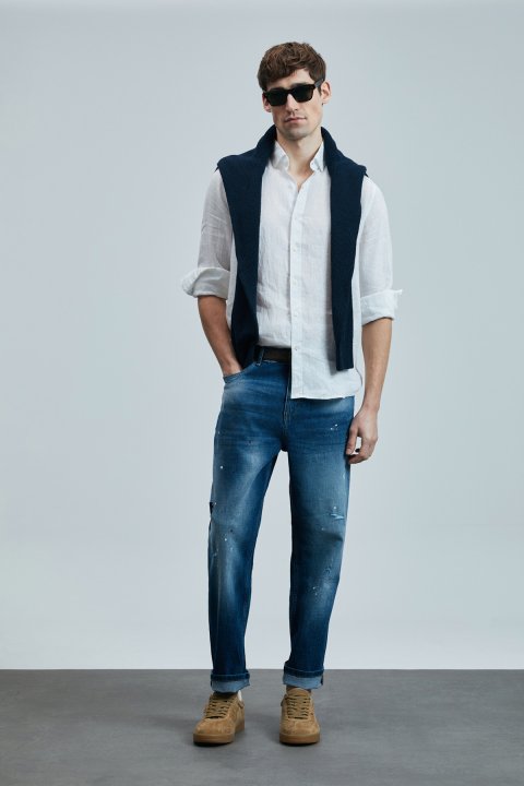 Salvator Smart Jeans Herrenhosen Slim Fit Blau - LUFIAN