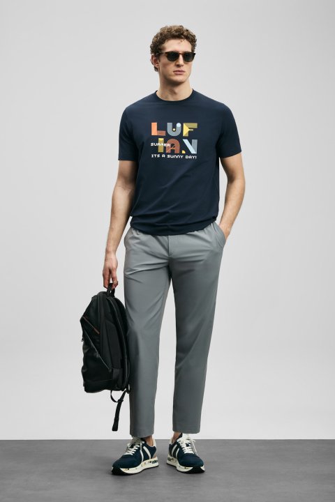Sunny Modernes Grafik-T-Shirt in Marineblau - LUFIAN