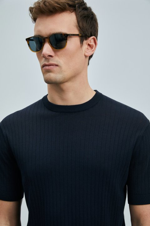 Spear Herren-Baumwollpullover in dunklem Marineblau - LUFIAN