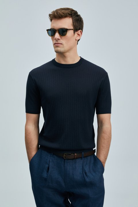 Spear Herren-Baumwollpullover in dunklem Marineblau - LUFIAN