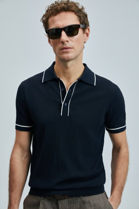 Dante Herren-Baumwollpullover in dunklem Marineblau - LUFIAN