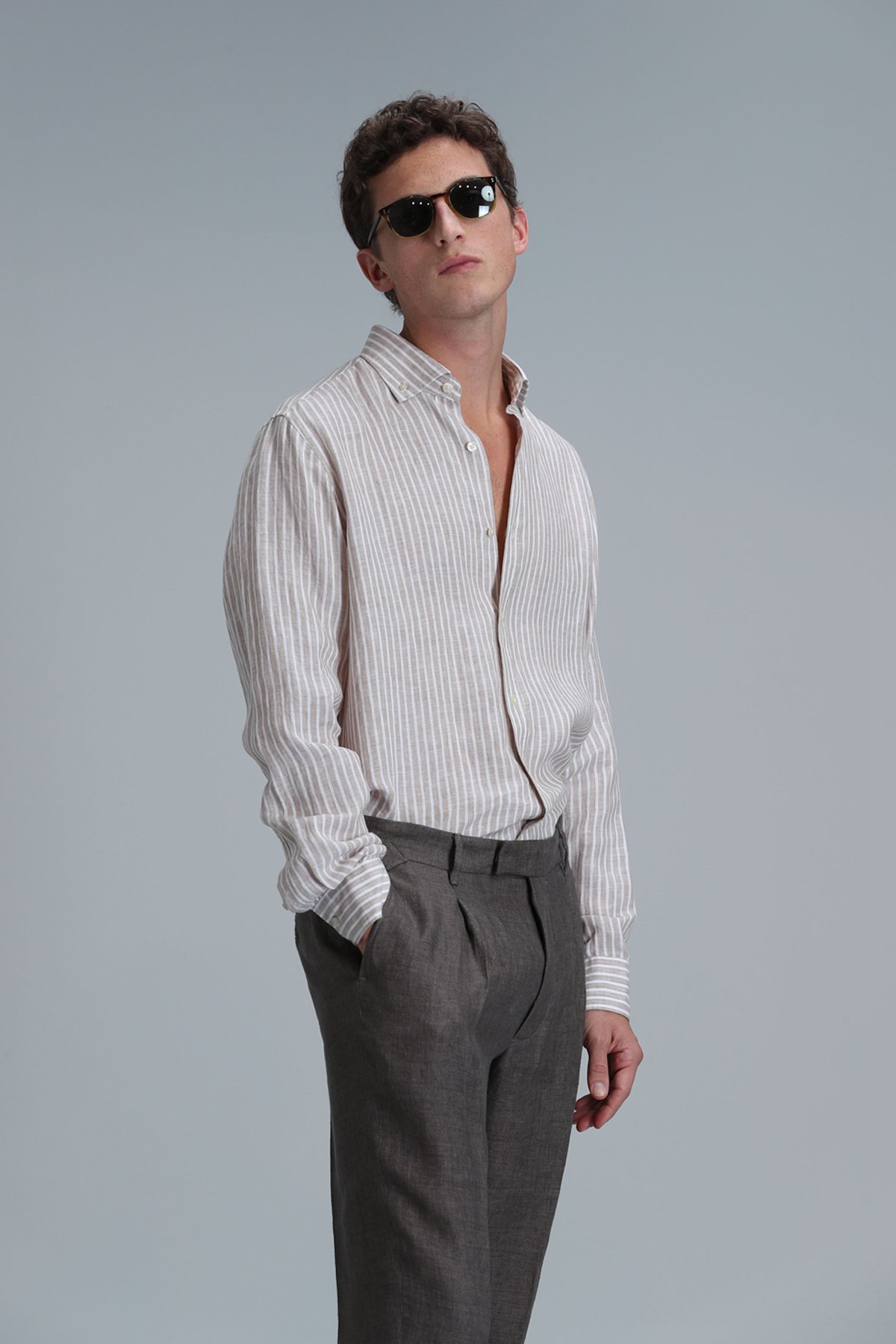 Tamar Herren Basic Shirt Regular Fit Beige - LUFIAN