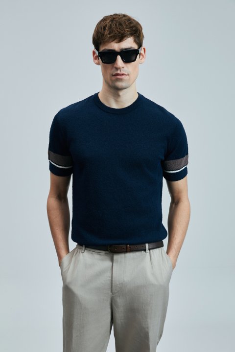 Ted Herren Baumwollpullover Marineblau - LUFIAN