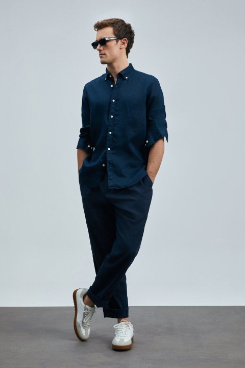 Tom Schicke Herren-Chinohosen Slim Fit Marineblau - LUFIAN