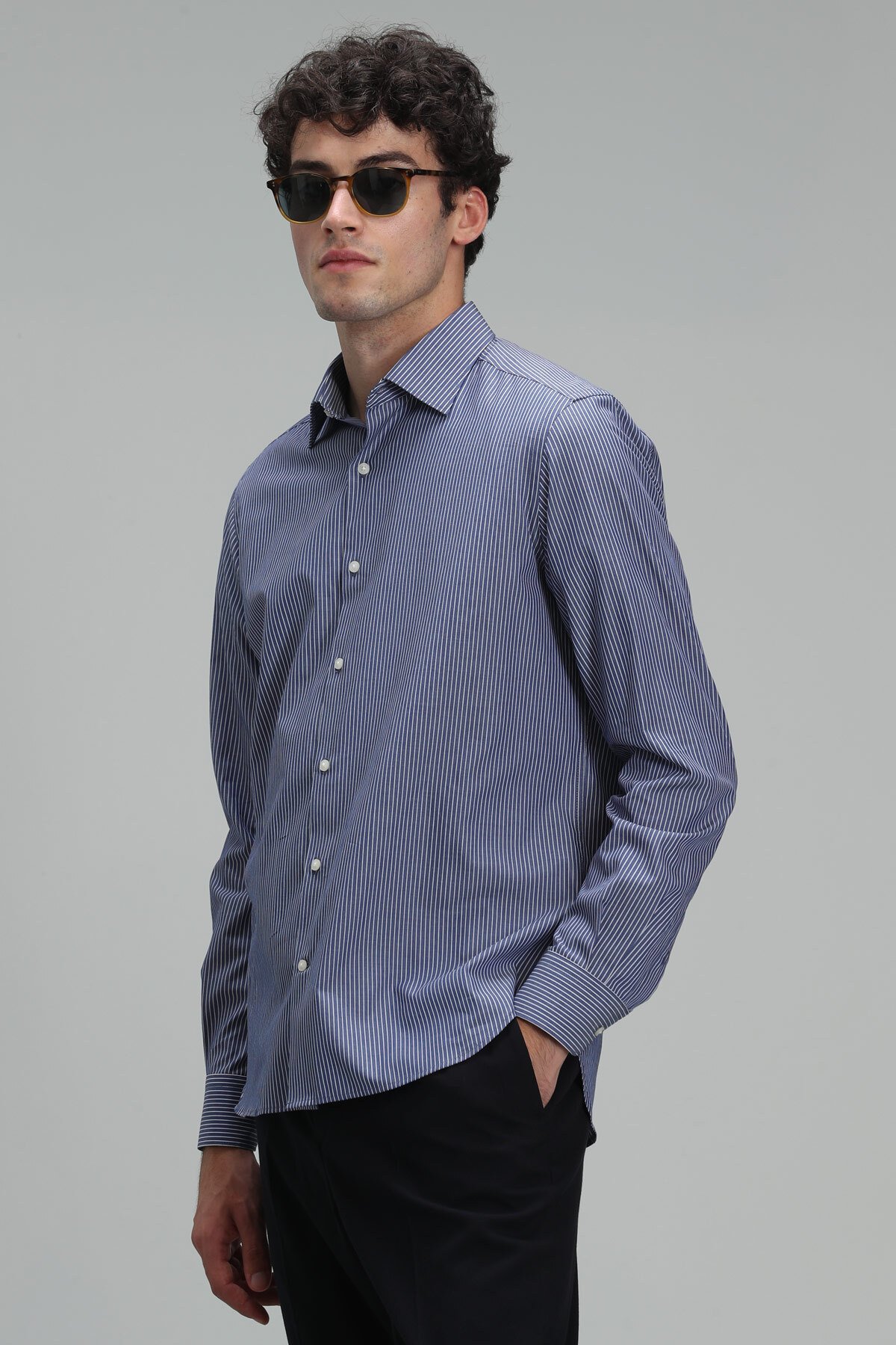 Fore Herren-Basic-Hemd Slim Fit Marineblau - LUFIAN