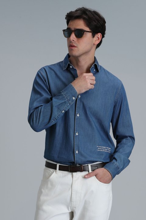 Warter Herren-Basic-Hemd Regular Fit Blue - LUFIAN