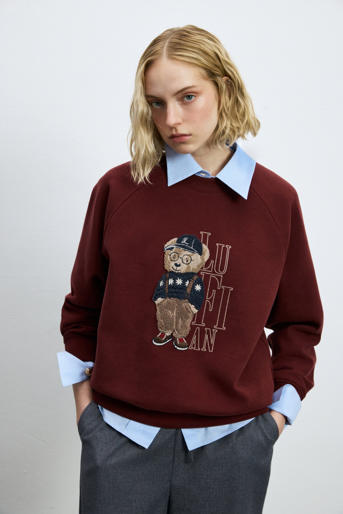 Woman Knitting Sweatsh Burgundy - LUFIAN