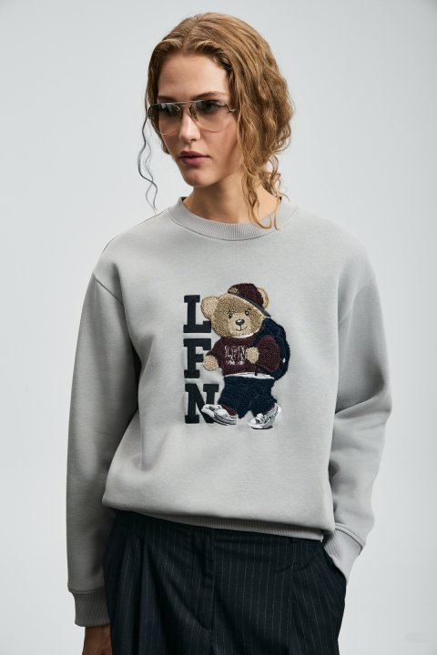 Dıamond Women's Knitted Sweatshirt Light Grey - Lufian