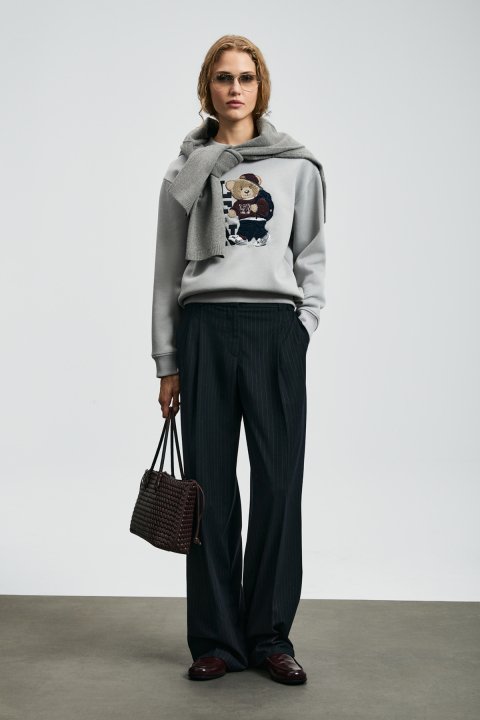 Dıamond Women's Knitted Sweatshirt Light Grey - Lufian (1)