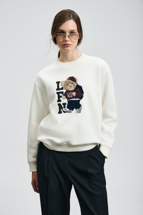 Dıamond Women's Knitted Sweatshirt Off White - Lufian (1)