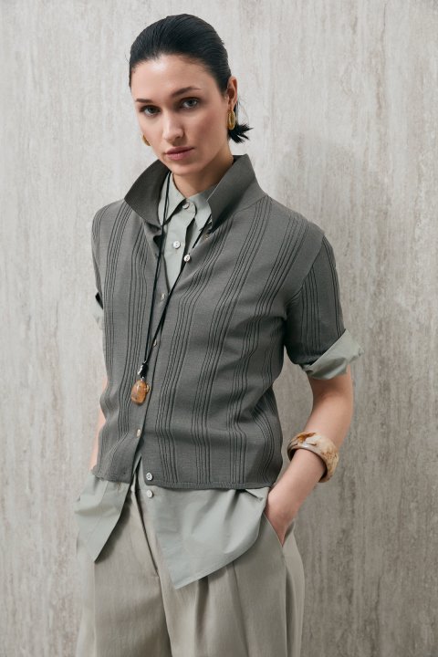 Dına Kadın Triko Gömlek Koyu Yeşil - Lufian