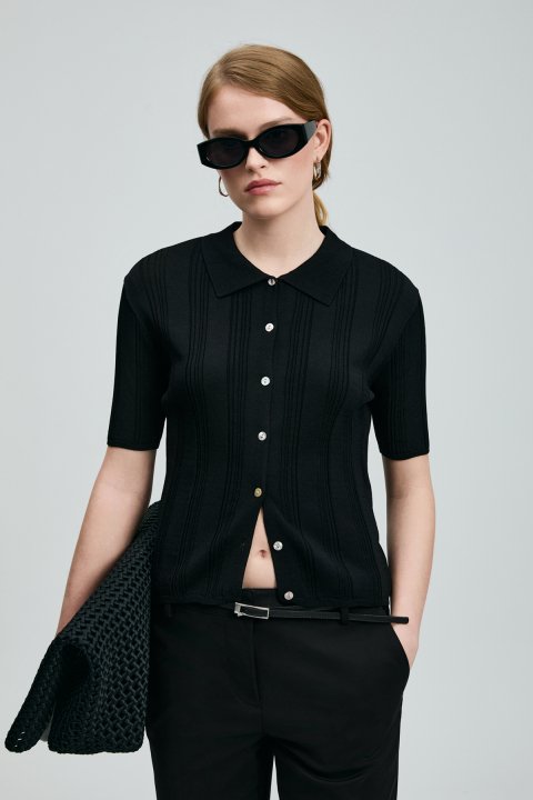 Dına Kadın Triko Gömlek Siyah - Lufian