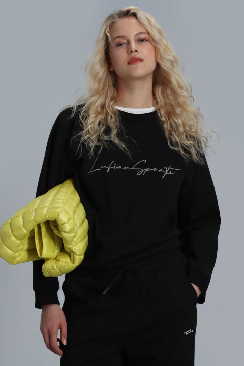 Dora Kadın Örme Sweatshırt Siyah - Lufian