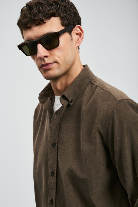 Drew Men's Basic Shirt Regular Fit Khaki - Lufian (1)