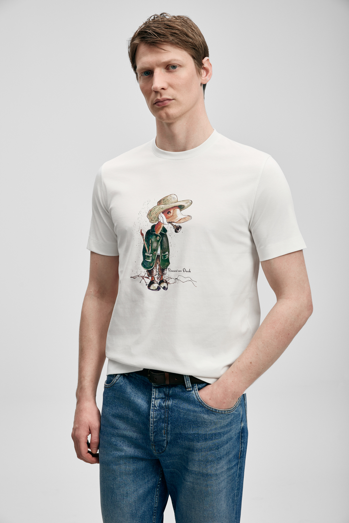 Duck Modern Grafik Tişört Kırık Beyaz - Lufian