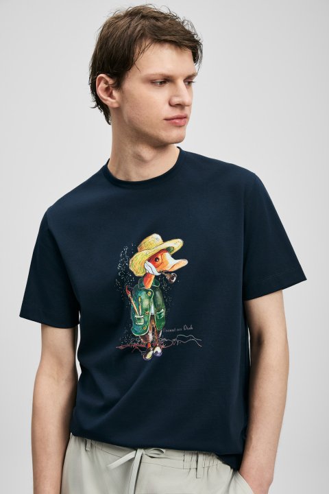 Duck Modern Grafik Tişört Lacivert - Lufian