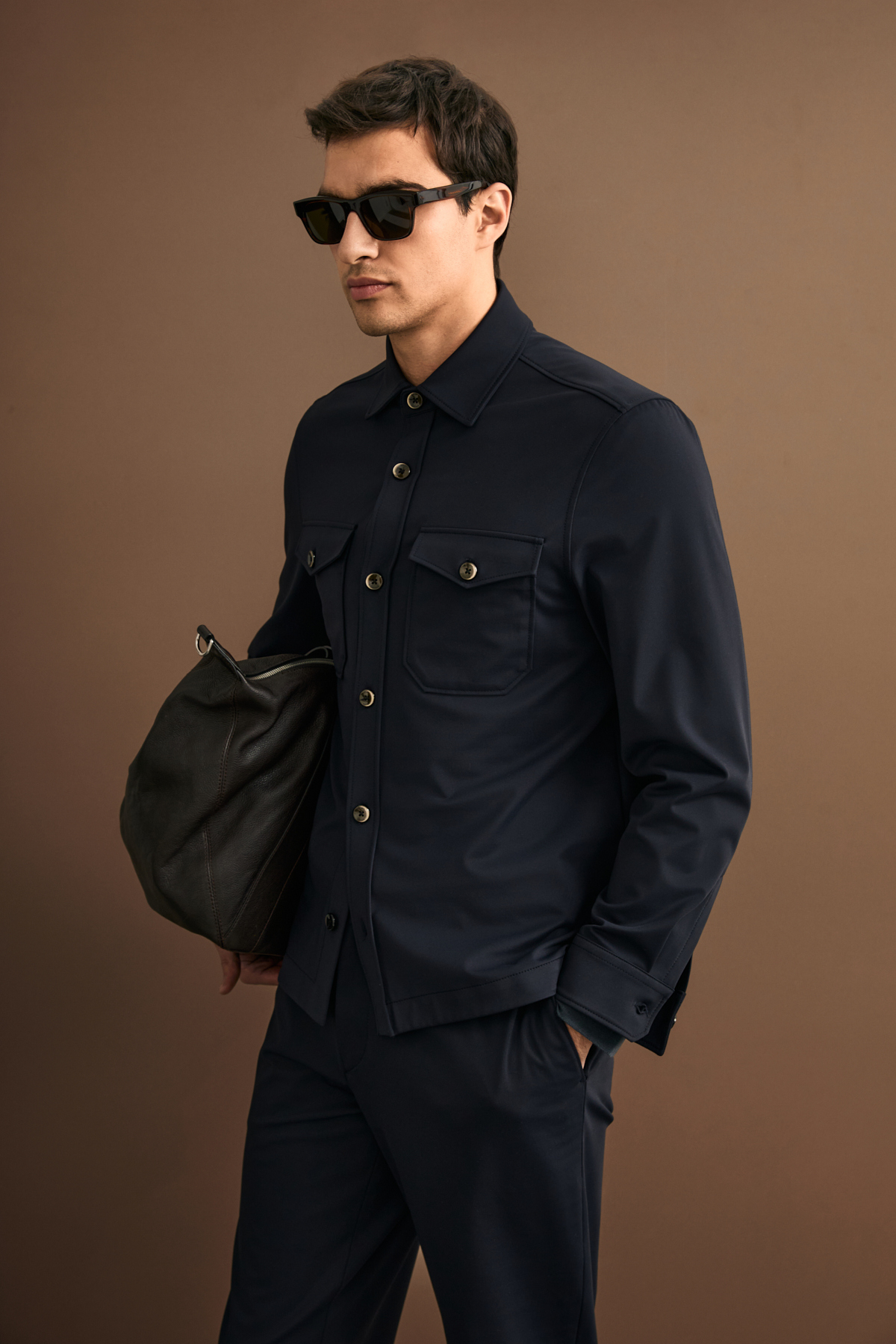 Men's Lıghtweıght Shırt Jacket Regular Fıt Navy - LUFIAN