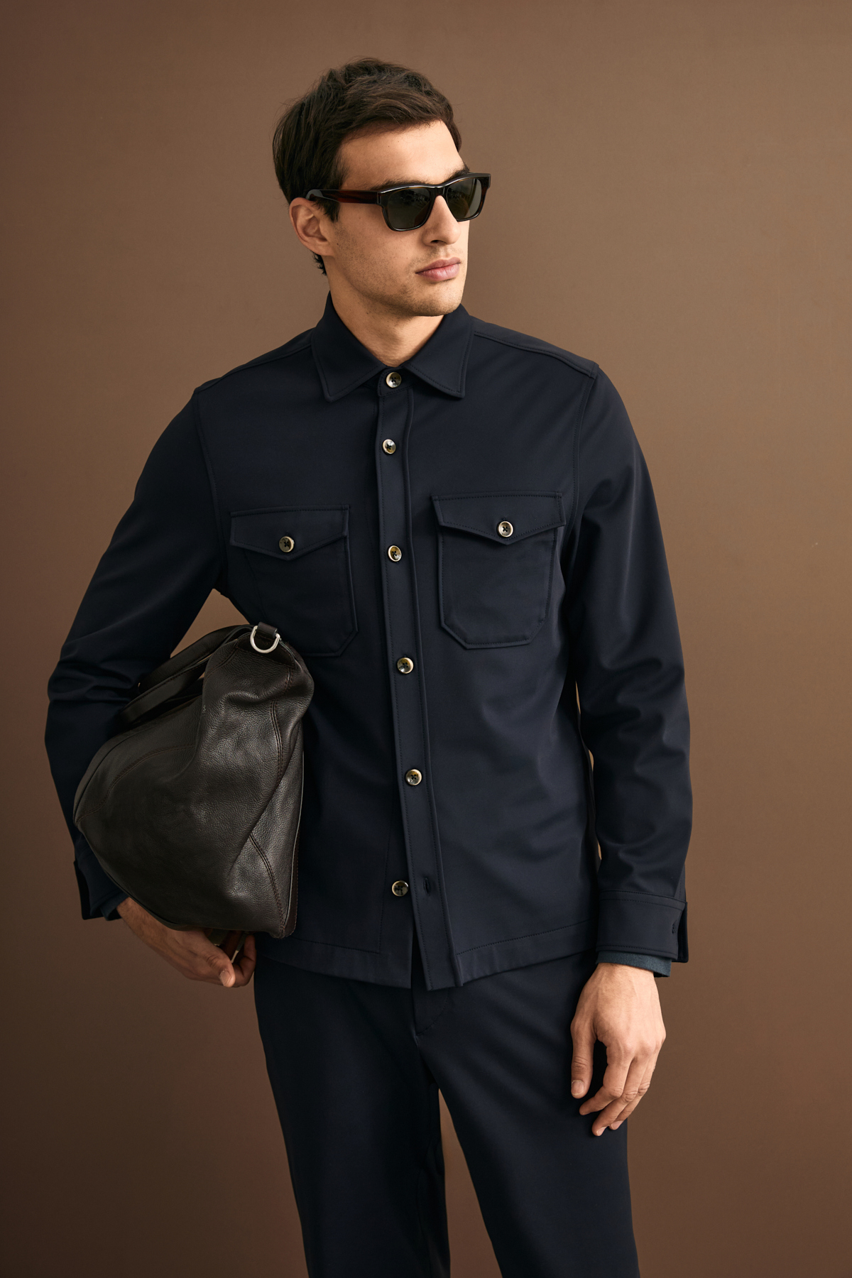 Men's Lıghtweıght Shırt Jacket Regular Fıt Navy - LUFIAN