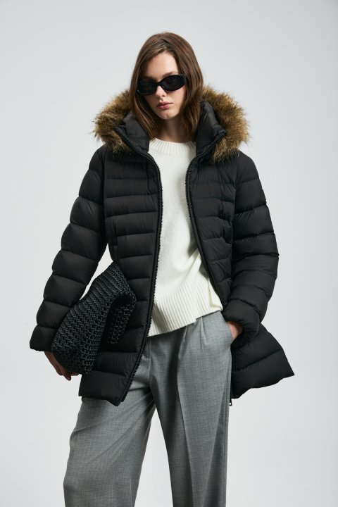 Elıt Kaz Tüyü Kadın Mont Siyah - Lufian