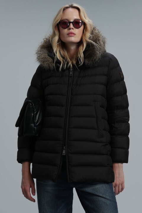 Elıt Kaz Tüyü Kadın Mont Siyah - Lufian