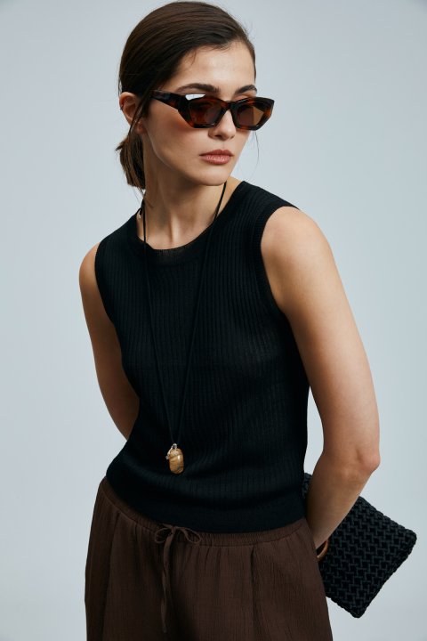 Emma Kadın Keten Karışımlı Kazak Siyah - Lufian