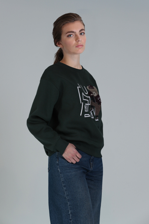 Pıtcher Kadın Örme Sweatshırt Çimen Yeşili - Lufian