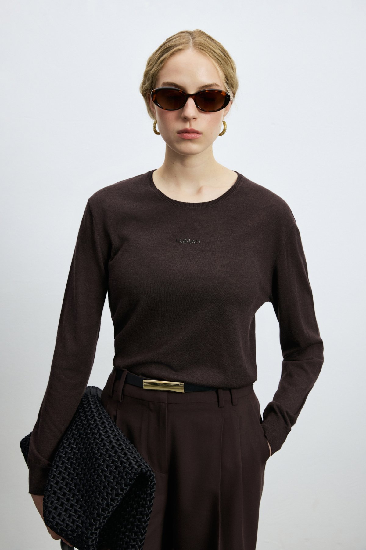 35% Acrylıc 27% Polyester 21%ptt 9% Nylon 6% Camel 2% Spandex Dark Brown - LUFIAN