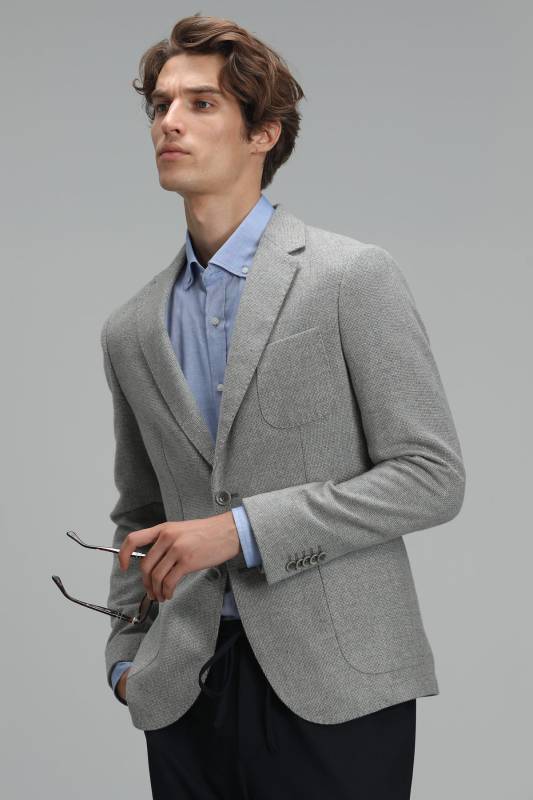 54% Polyester 37% Wool 9% Viscose Woven Men's Jacket Sports Mens Blazer Jacket Slım Fıt Grey - 2