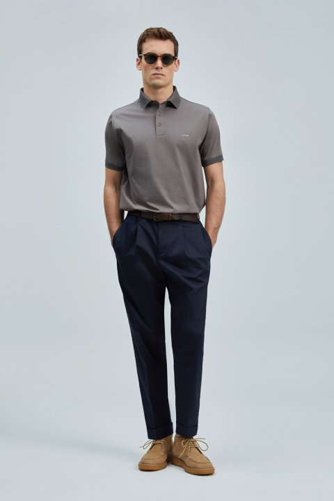 Albert Smart Men's Chino Pants Comfort Pleated Navy Blue - LUFIAN