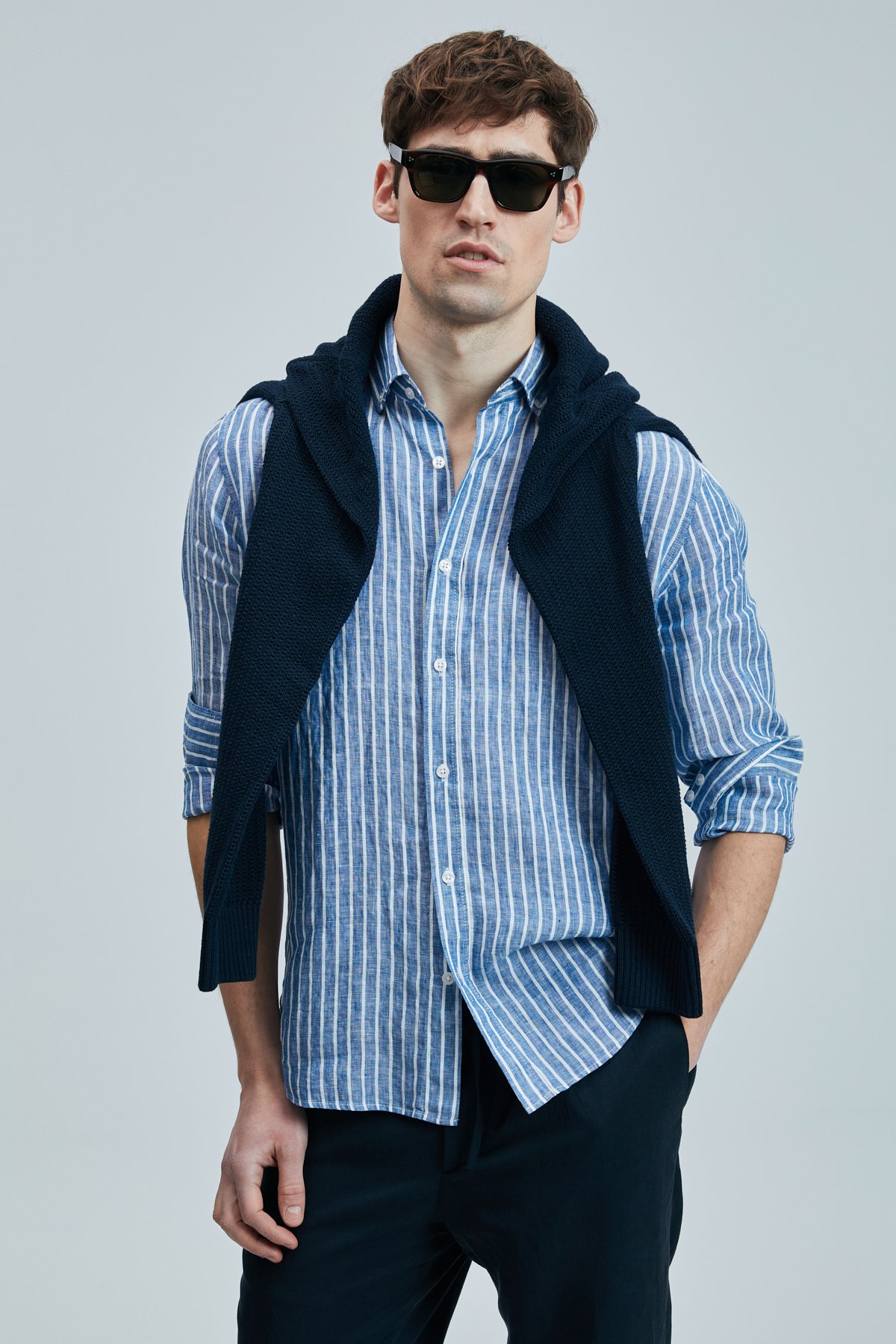 Alfred Men's Linen Cotton Shirt Regular Fit Blue - LUFIAN