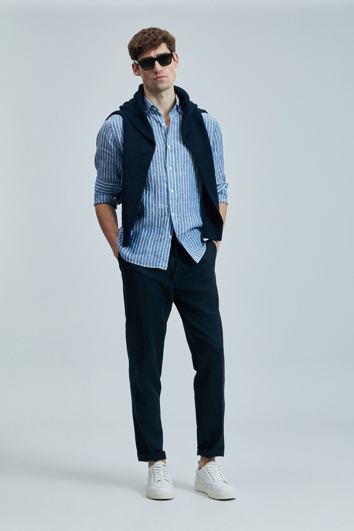 Alfred Men's Linen Cotton Shirt Regular Fit Blue - LUFIAN