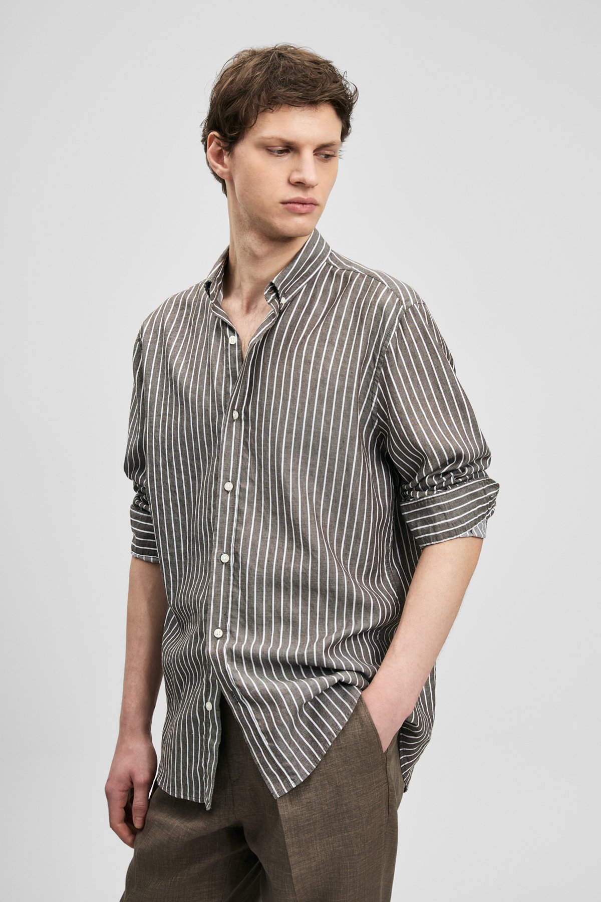Amber Men's Basic Shirt Regular Fit Brown - LUFIAN