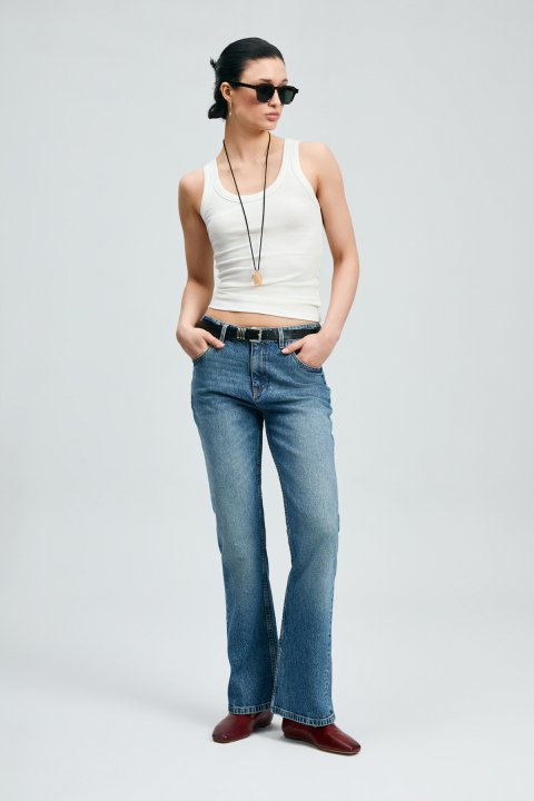 Amber Women's Denim Bootcut Fit- High Waist Blue - LUFIAN