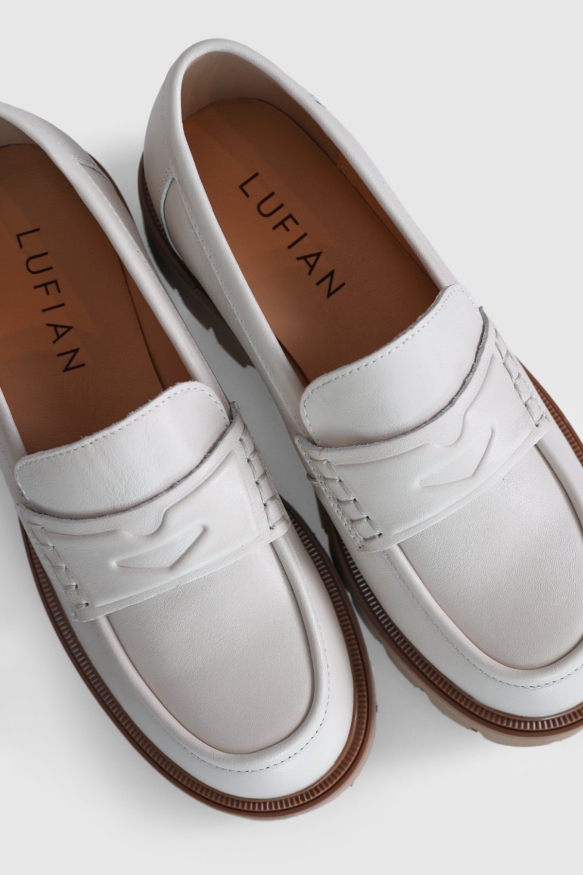 Anna Women's Leather Shoes Ecru - LUFIAN