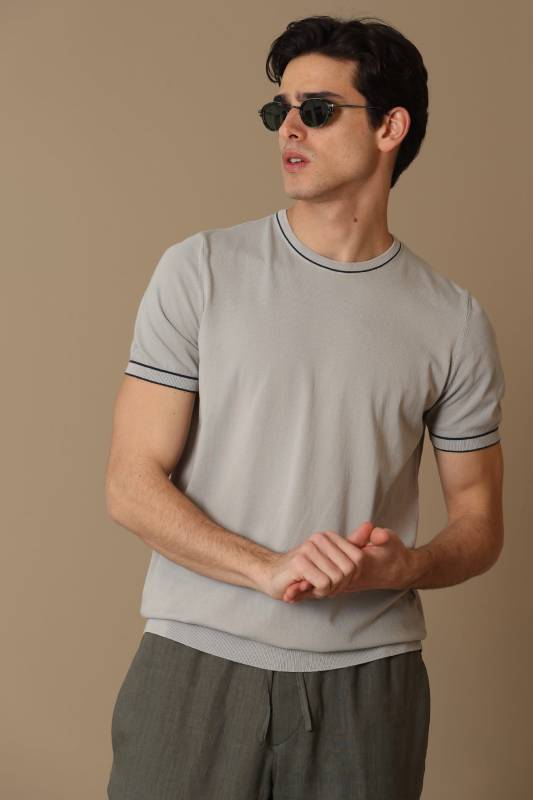 Arles Mens Short Sleeve Sweater Beıge - 3