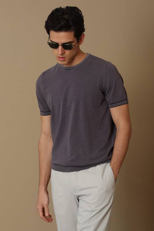 Arles Mens Short Sleeve Sweater Damson - 3